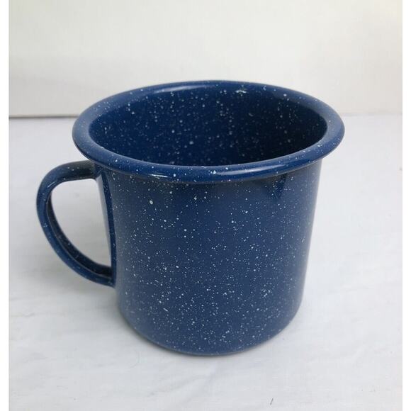 Enamelware Blue White Speckle Metal Outdoors Camping RV Cowboy 3 Bowls & 2 Cups - Picture 11 of 13